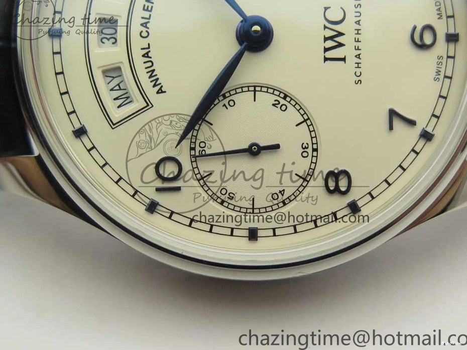 MIROTIME 0521 Affordable Portuguese Real PR Real Annual Calendar IW5035 ZF 1:1 Best Edition White Dial Blue Markers on Blue Leather Strap A 7143